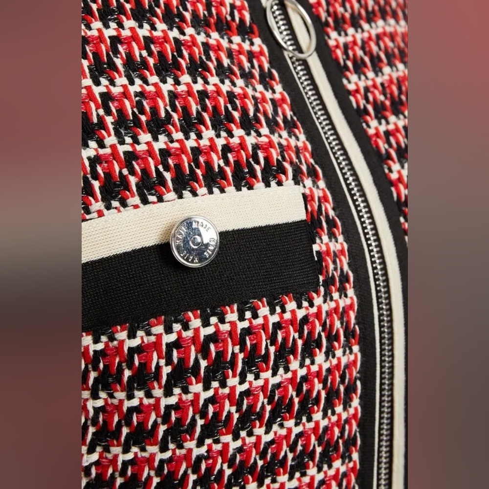 Maje Red Black White Tweed Zip-Front Dress - Picture 2 of 12